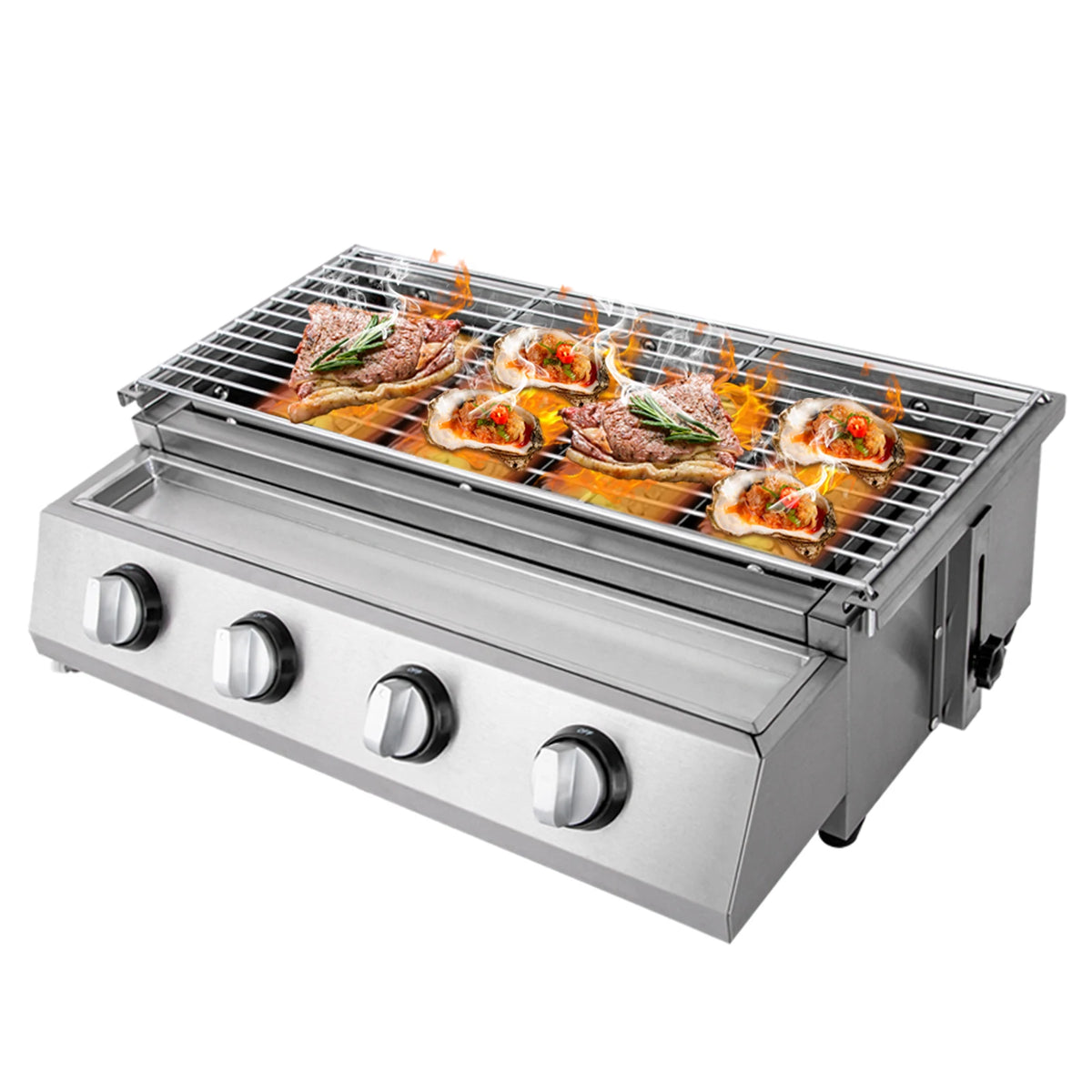 Portable Stainless Steel Four Burner Propane Gas Grill for Camping