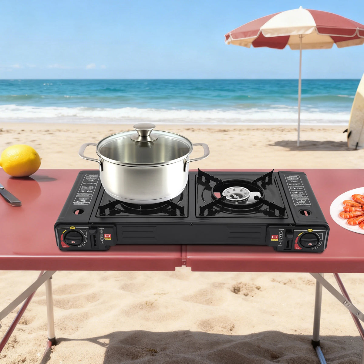 Portable Two Burner Camping Stove With Piezo Ignition And Case