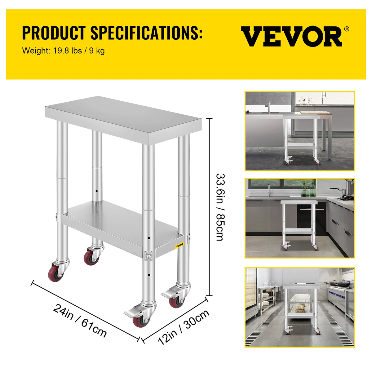 SucceBuy Stainless Steel Commercial Work Table With Caster Wheels