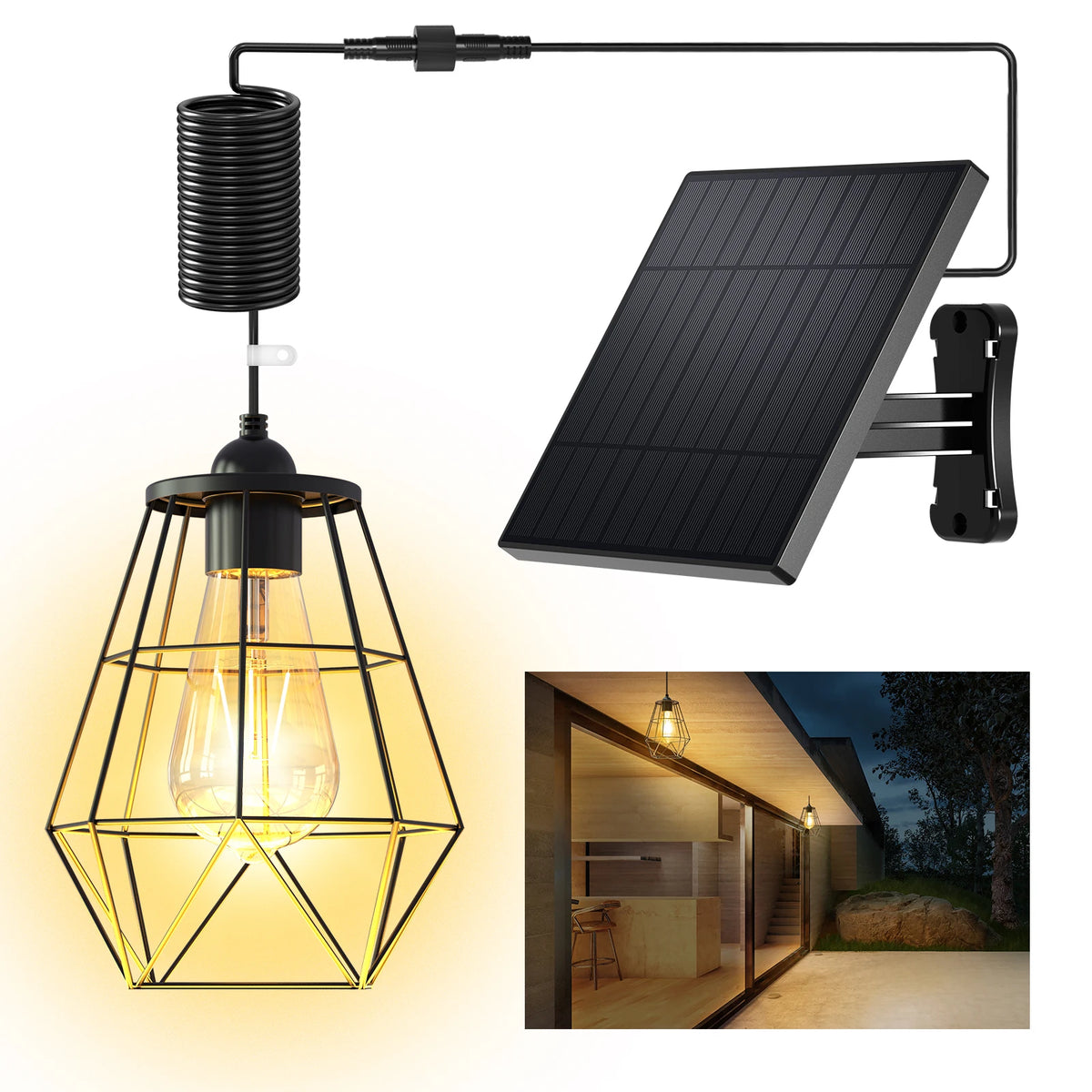 Intelamp Waterproof Solar Pendant Lights For Indoor Outdoor Spaces