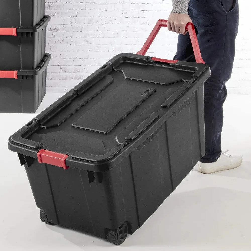 Sterilite Industrial Wheeled Storage Bin With Handle For Garage Organization