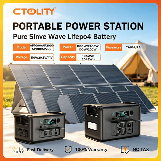 CTOLITY Portable LiFePO4 Power Station With Solar Panel Kit