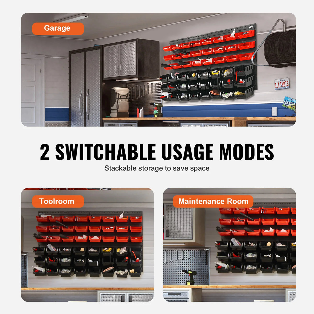 SucceBuy Wall Mounted Parts Storage Bins Garage Tool Organizer