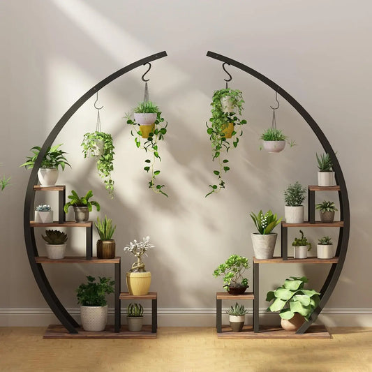 TWISTER.CK 5-Tier Metal Plant Stand With Hanging Hooks