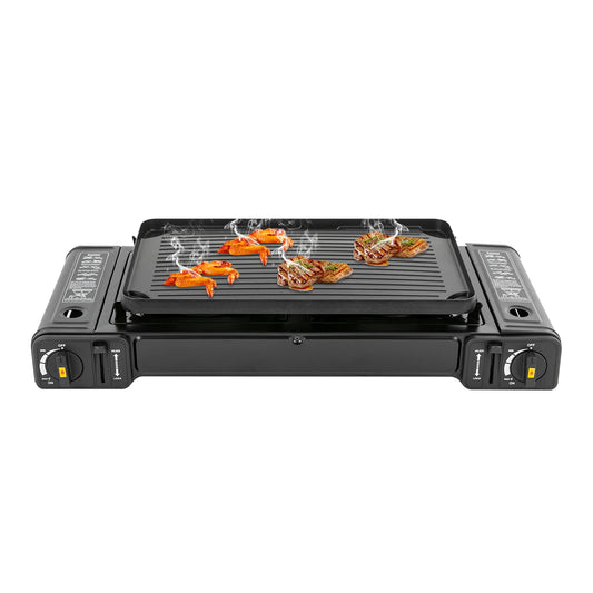 Portable Two Burner Camping Stove With Baking Tray And Case