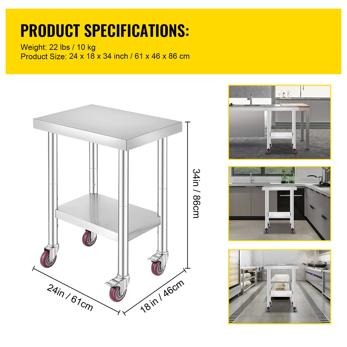 SucceBuy Stainless Steel Commercial Work Table With Caster Wheels