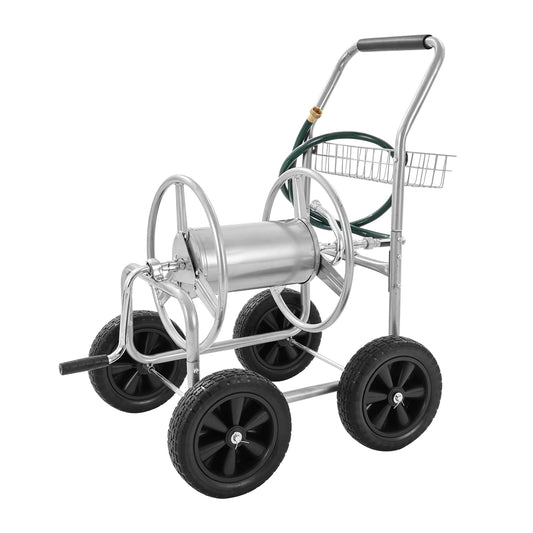 SucceBuy Heavy Duty Garden Hose Reel Cart With Storage Basket