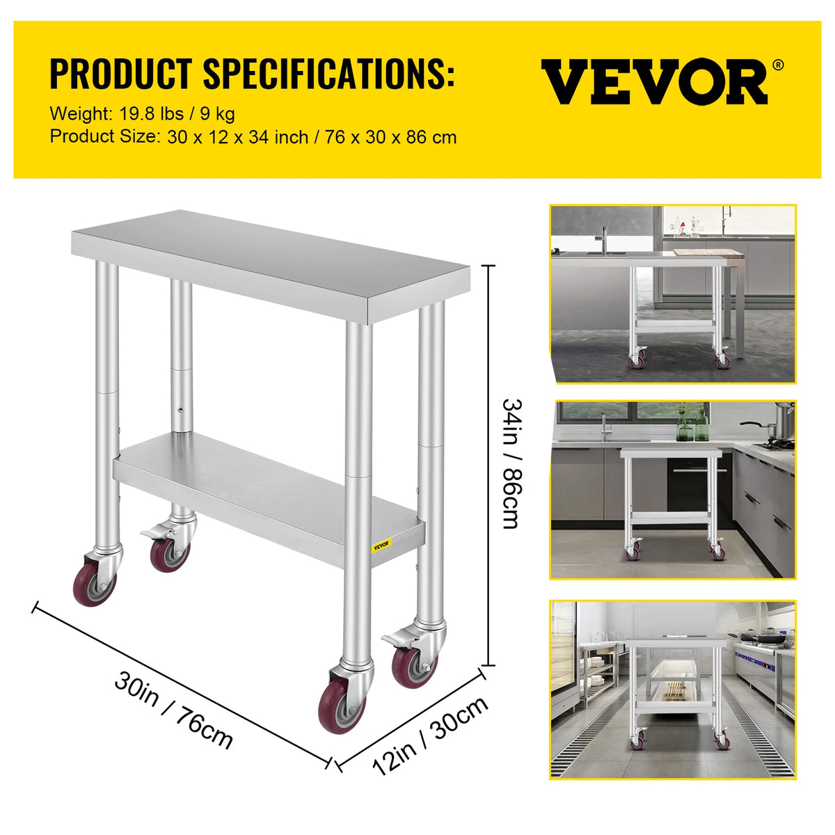 SucceBuy Stainless Steel Commercial Work Table With Caster Wheels