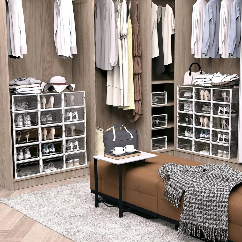 Transparent Foldable Stackable Shoe Storage Boxes With Linked Design