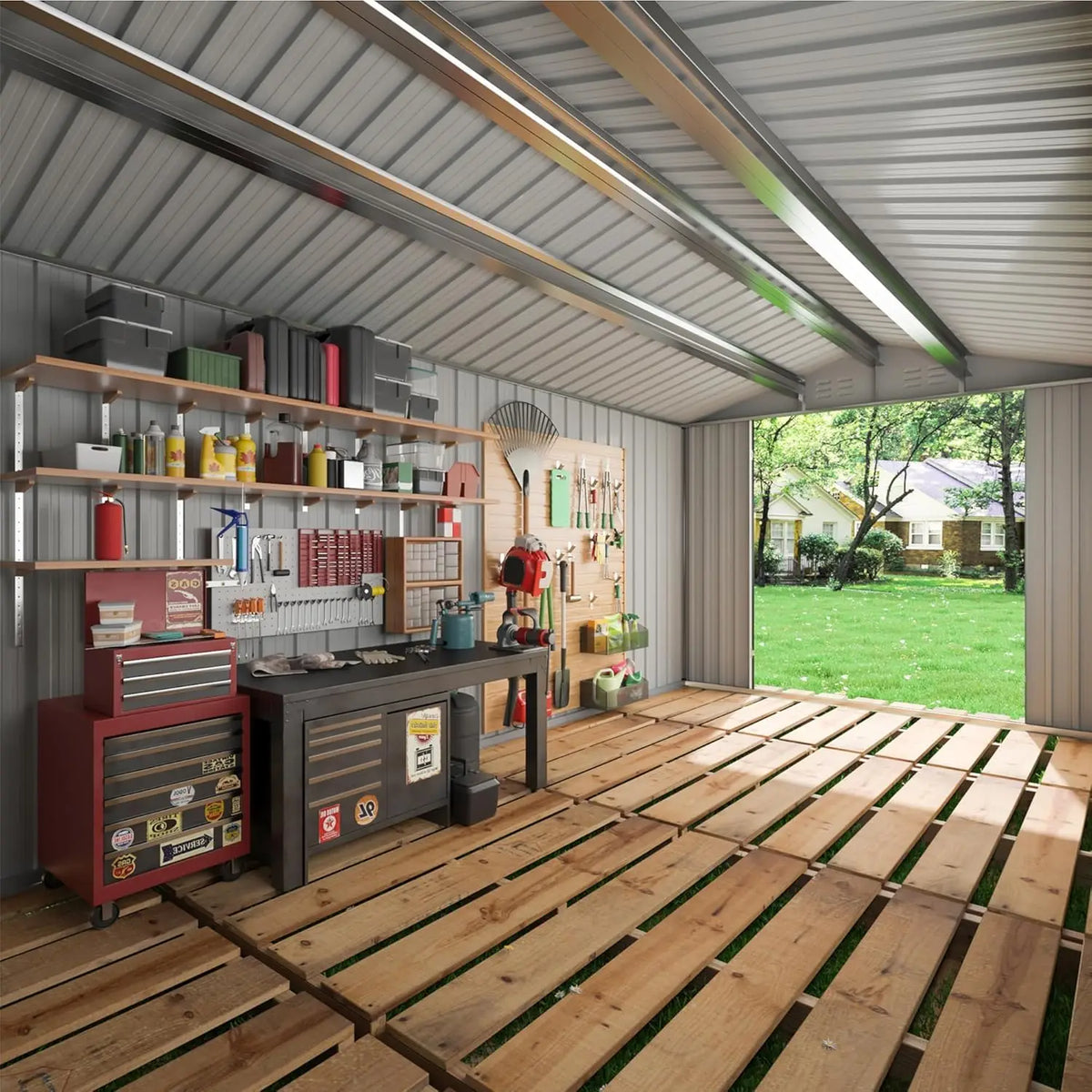 VIWAT Outdoor Metal Storage Shed With Lockable Door For Backyard