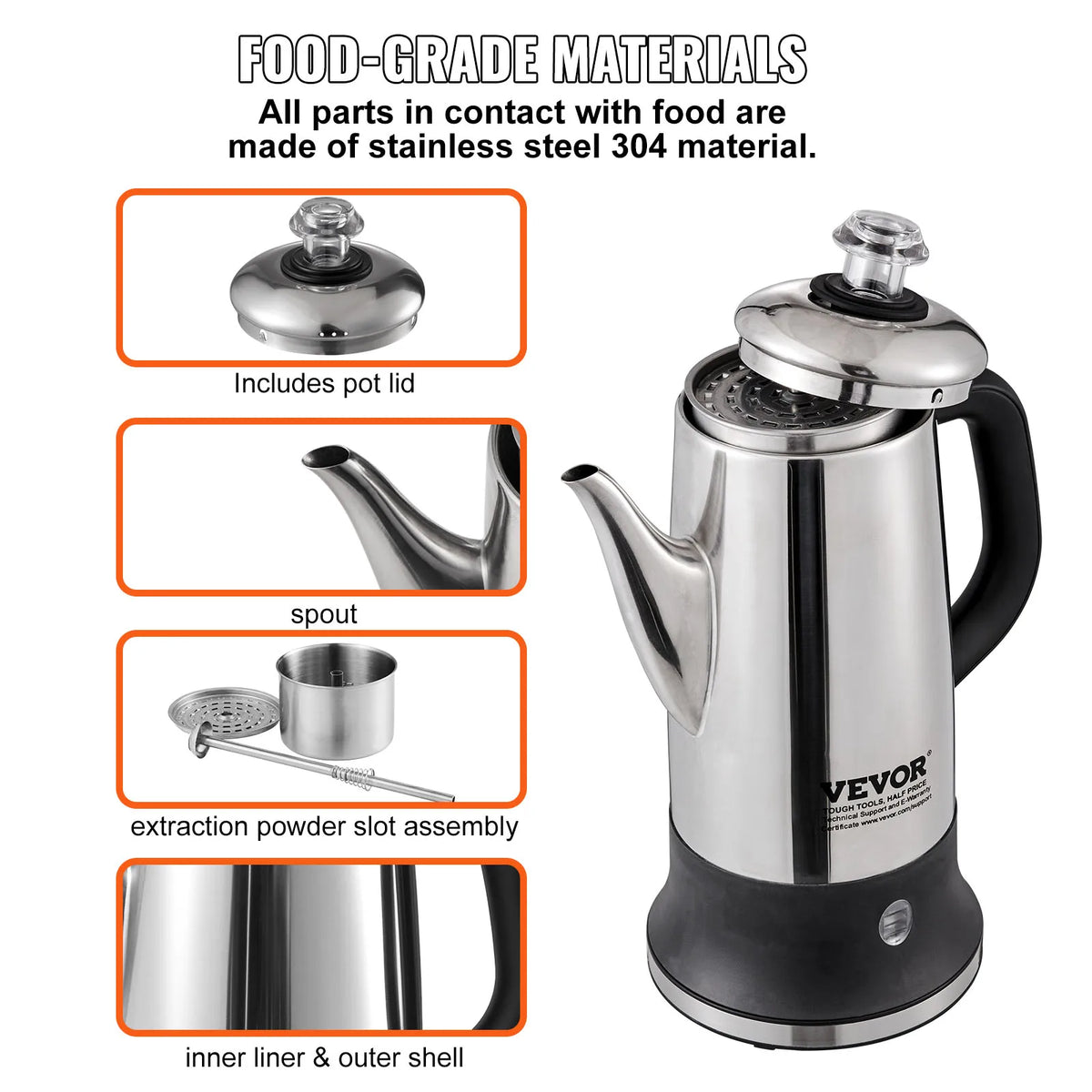 SucceBuy Stainless Steel Electric Percolator Coffee Pot With Keep Warm