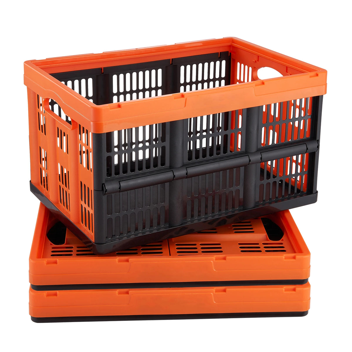 SucceBuy Foldable Stackable Plastic Storage Baskets With Handles for Home Organization