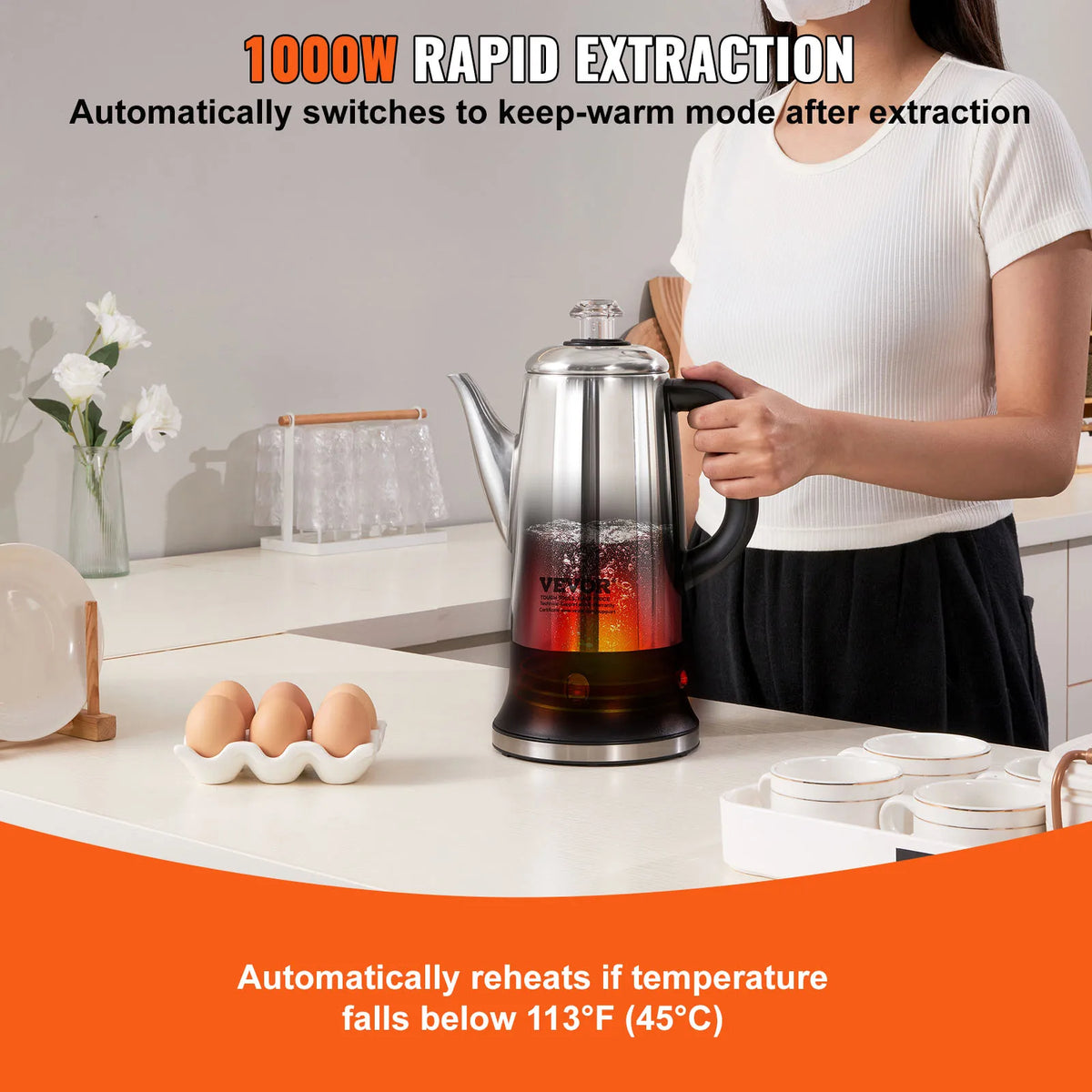 SucceBuy Stainless Steel Electric Percolator Coffee Pot With Keep Warm