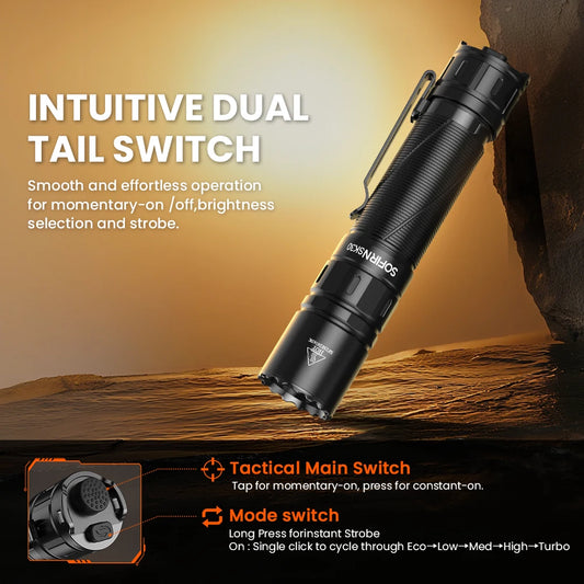 Sofirn SK30 Tactical Rechargeable LED Flashlight With Dual Tail Switches