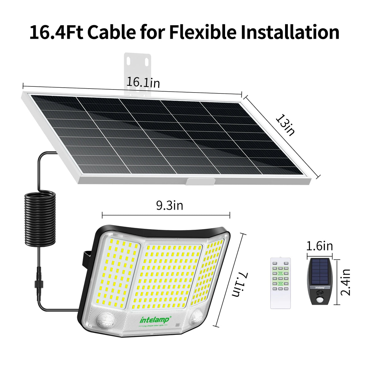 Intelamp Outdoor Solar Floodlight With Dual Sensors And Solar Panel
