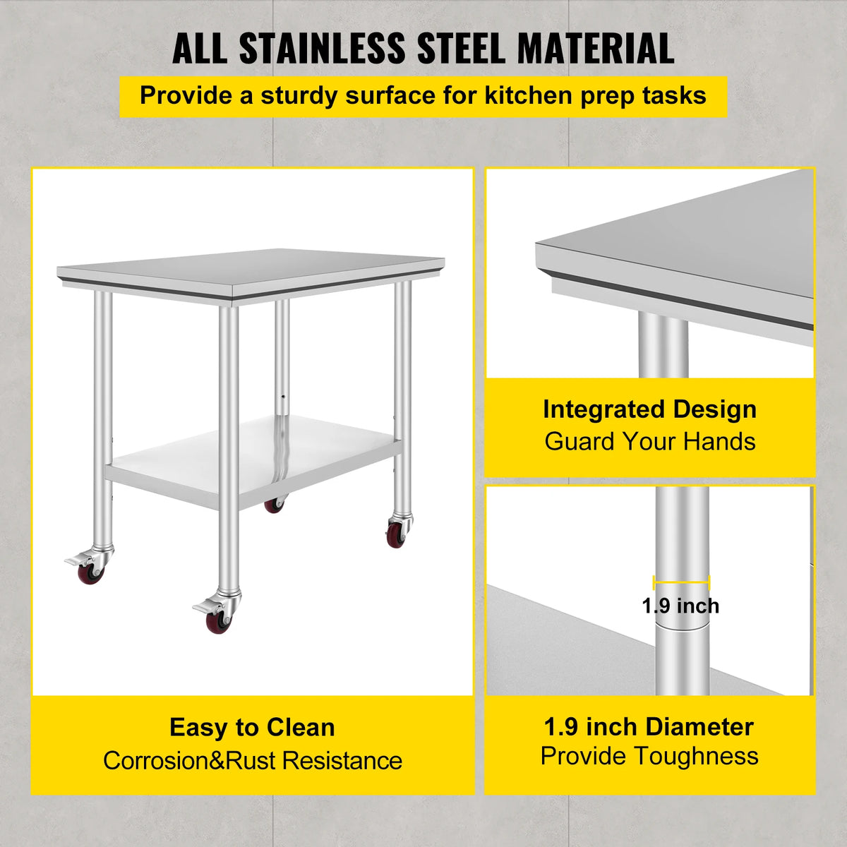 SucceBuy Stainless Steel Commercial Work Table With Caster Wheels