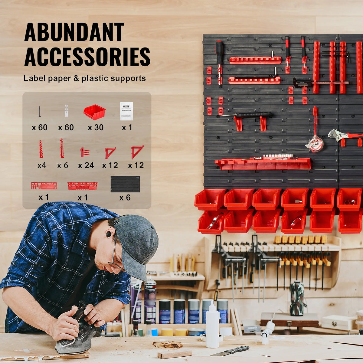 SucceBuy Wall Mounted Storage Bins Parts Rack Organizer For Garage