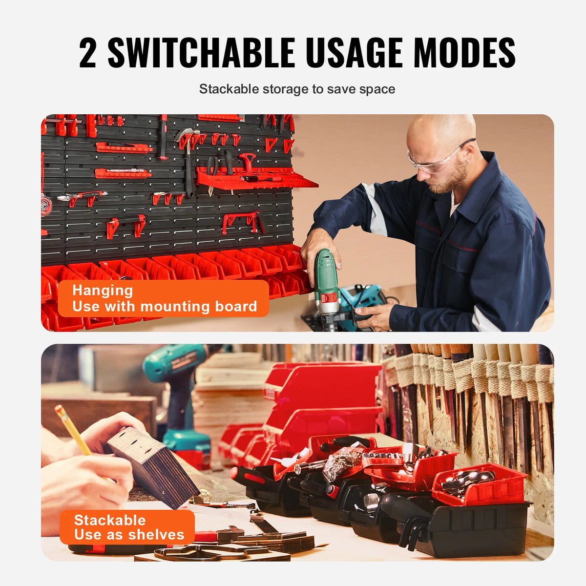 SucceBuy Wall Mounted Storage Bins Parts Rack Organizer For Garage