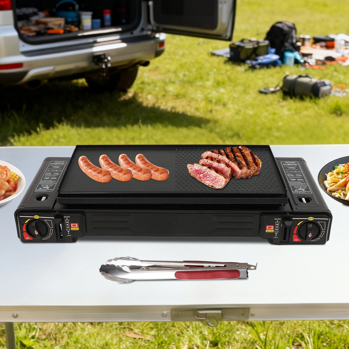 Portable Two Burner Camping Stove With Piezo Ignition And Case