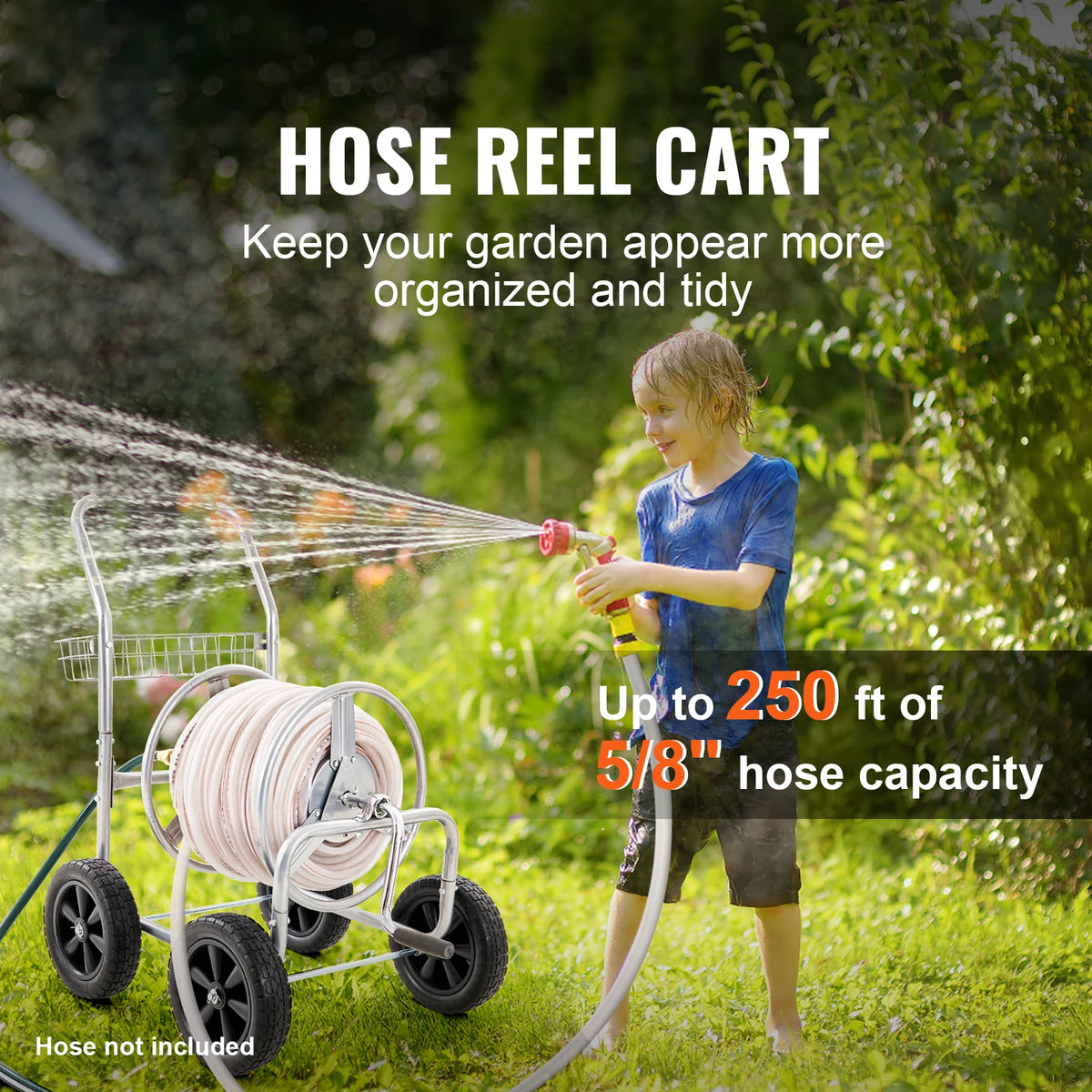 SucceBuy Heavy Duty Garden Hose Reel Cart With Storage Basket