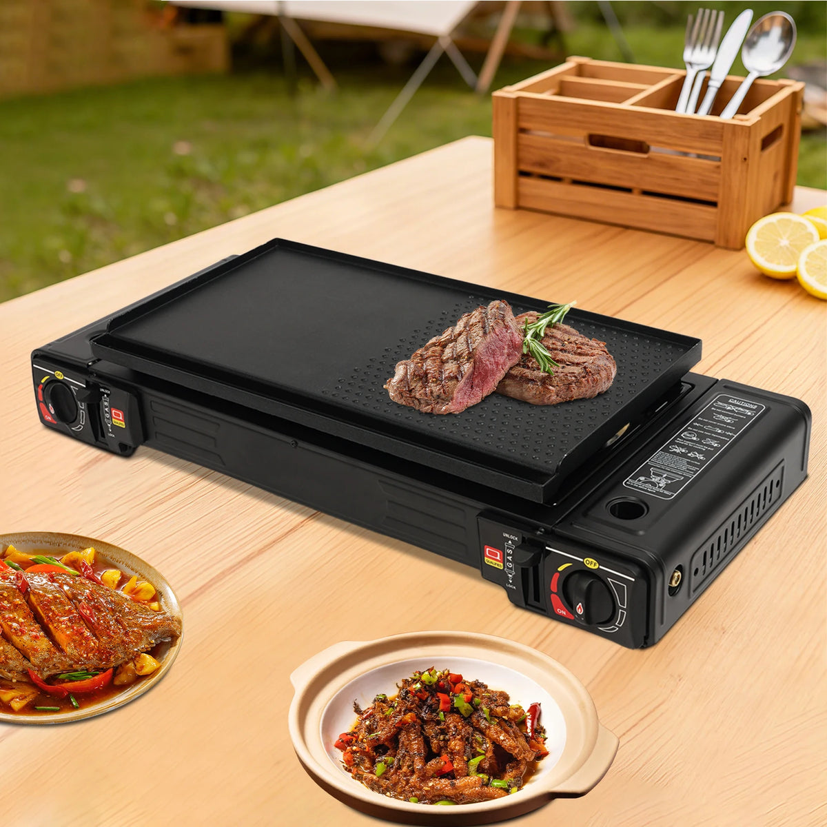 Portable Gas Camping Stove With Double Burners And Piezo Ignition