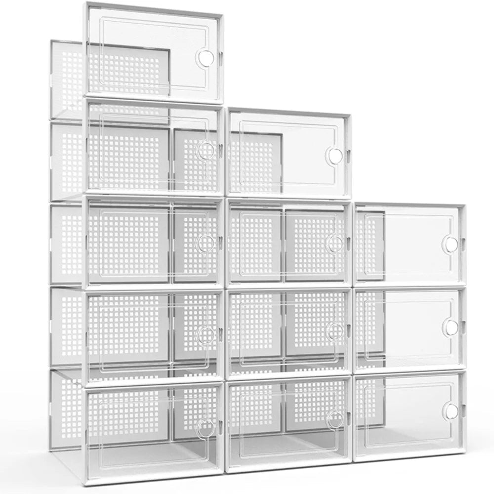 Transparent Foldable Stackable Shoe Storage Boxes With Linked Design