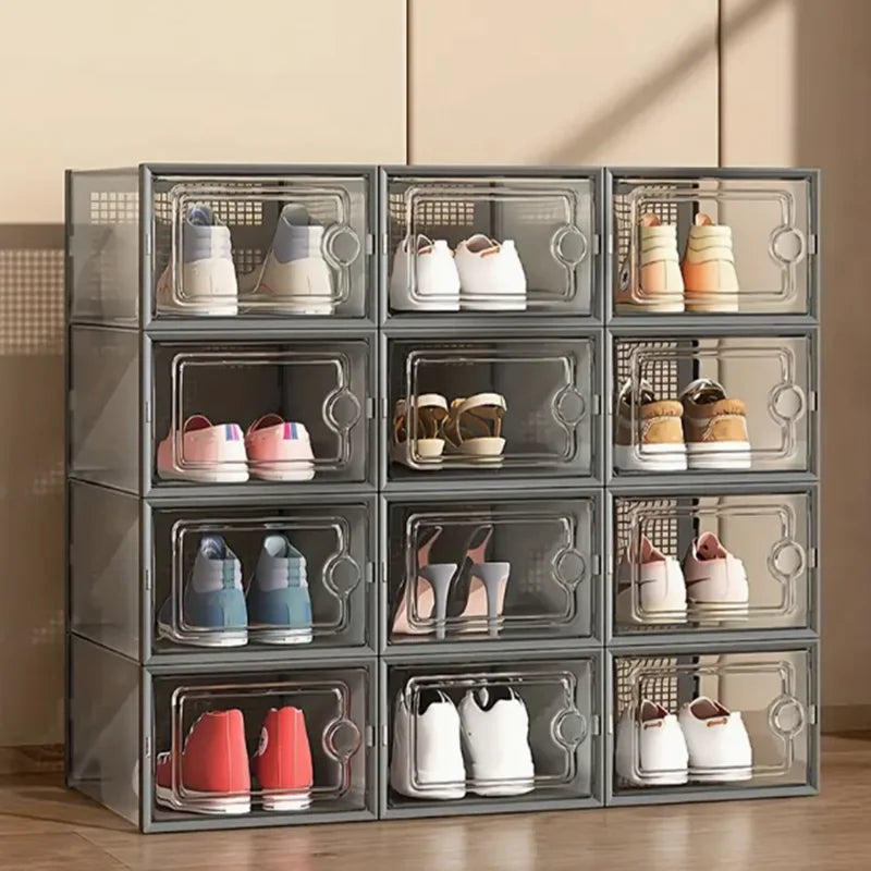 Transparent Foldable Stackable Shoe Storage Boxes With Linked Design
