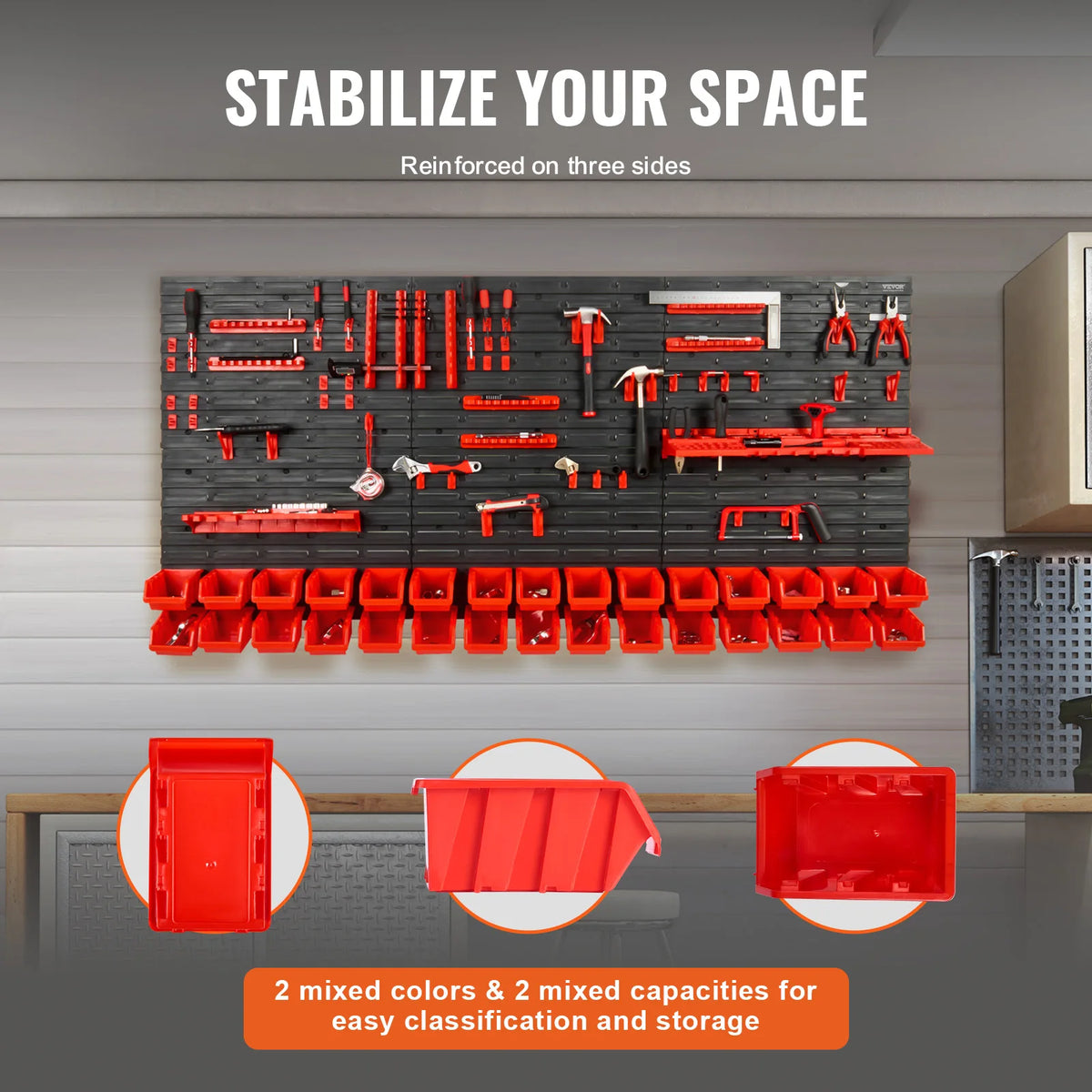 SucceBuy Wall Mounted Storage Bins Parts Rack Organizer For Garage