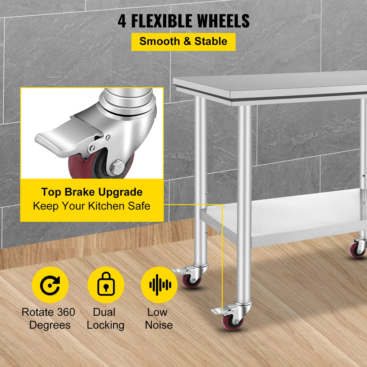 SucceBuy Stainless Steel Commercial Work Table With Caster Wheels