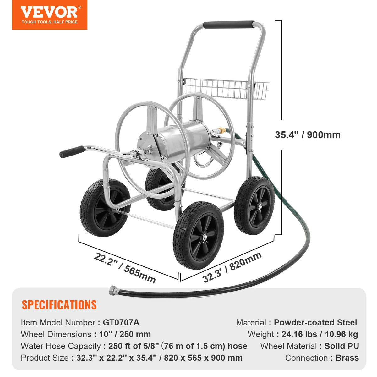 SucceBuy Heavy Duty Garden Hose Reel Cart With Storage Basket