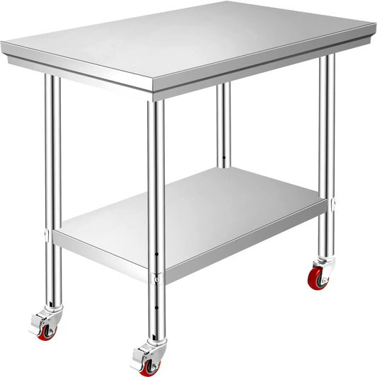 SucceBuy Stainless Steel Commercial Work Table With Caster Wheels