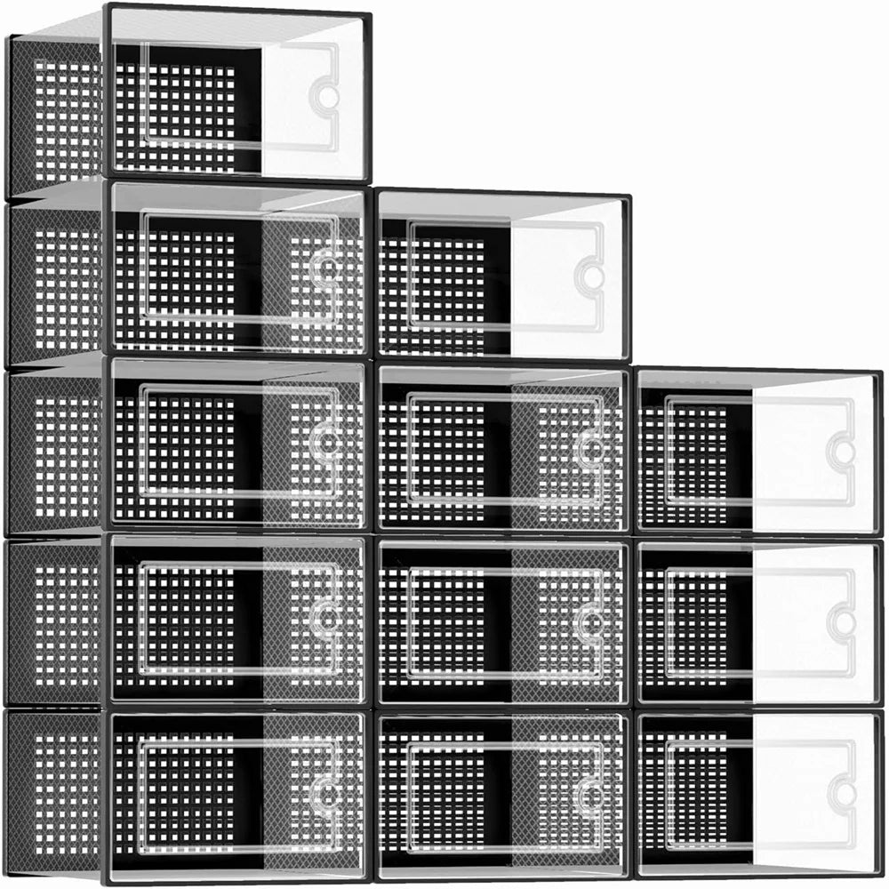 Transparent Foldable Stackable Shoe Storage Boxes With Linked Design