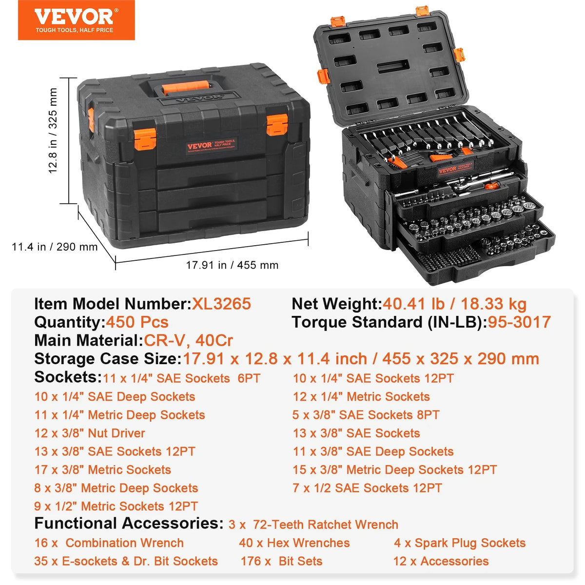 SucceBuy Heavy Duty Socket Set With Complete Mechanics Tool Kit