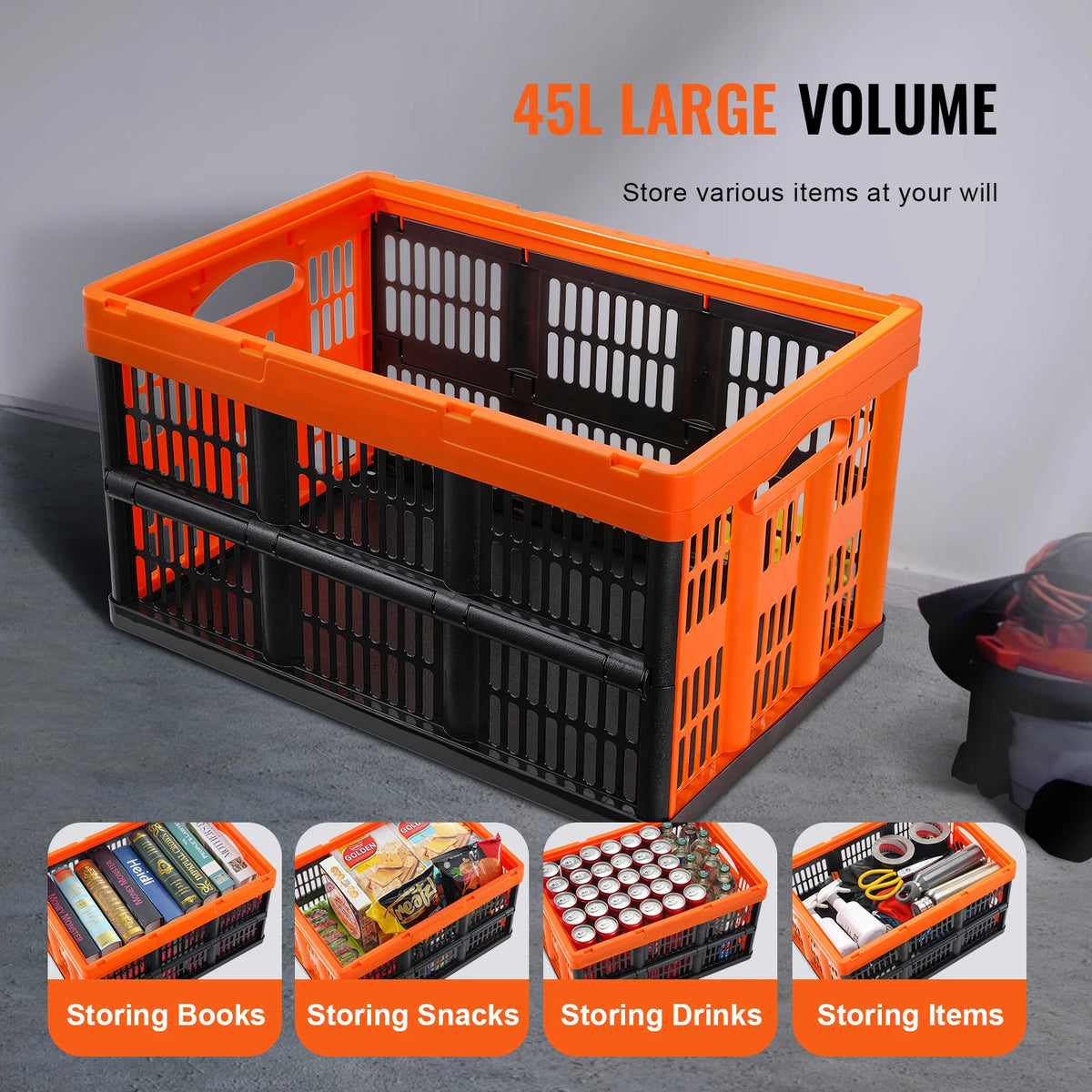 SucceBuy Foldable Stackable Plastic Storage Baskets With Handles for Home Organization
