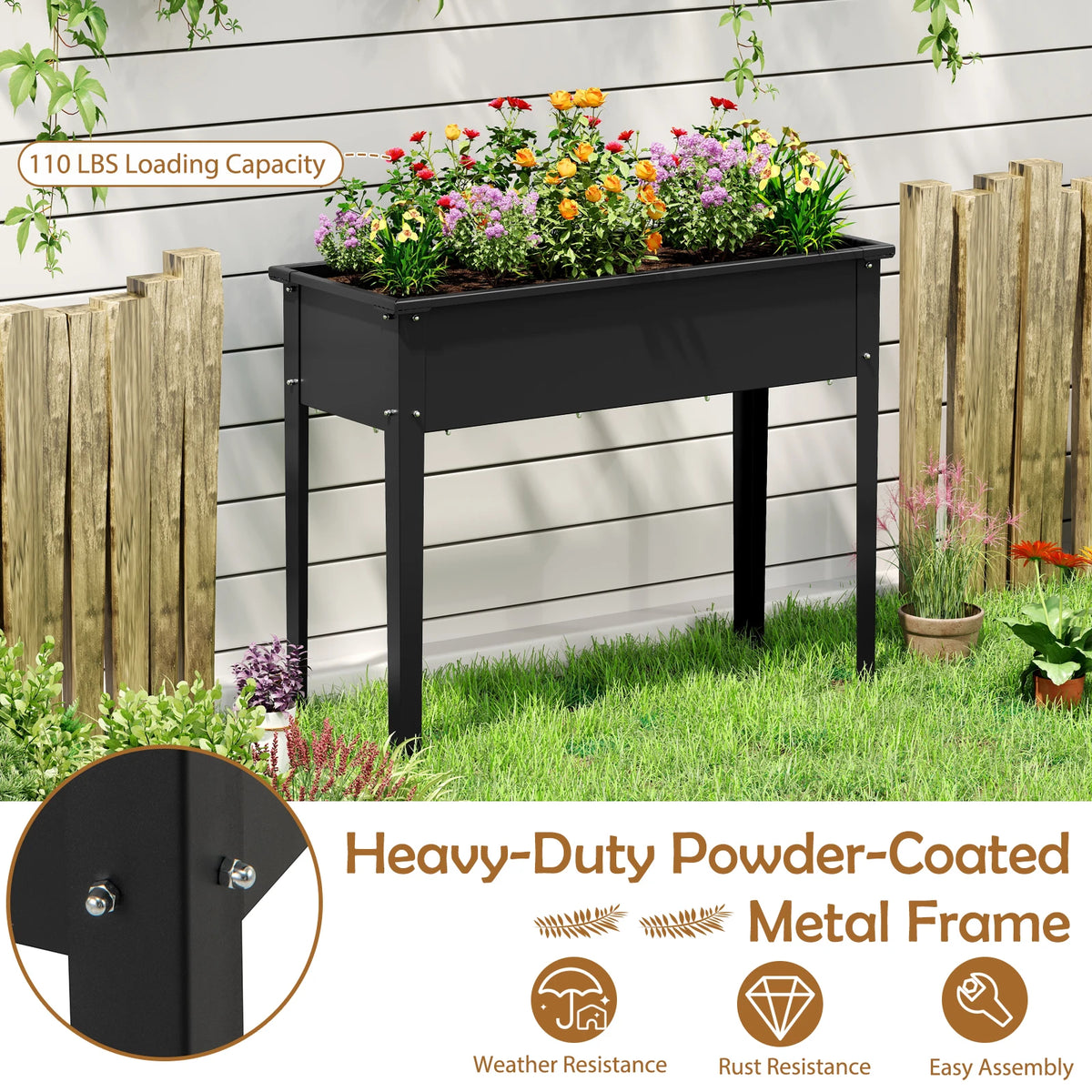 Elevated Metal Raised Garden Bed Planter With Legs And Drainage