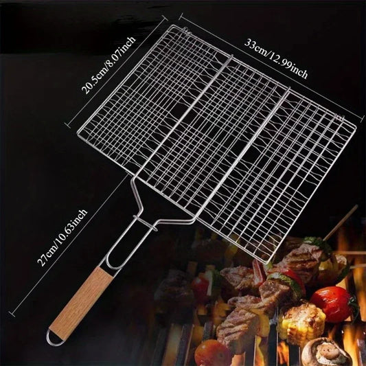 Folding Grill Basket With Removable Handle For Outdoor Grilling